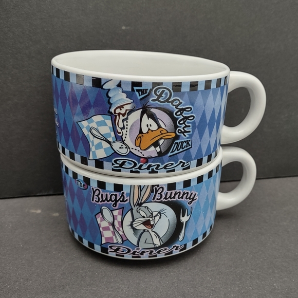 Bugs Bunny & Daffy Duck Soup Bowl set of 2 Soup Bowls Warner Bros 1998 - Picture 1 of 12